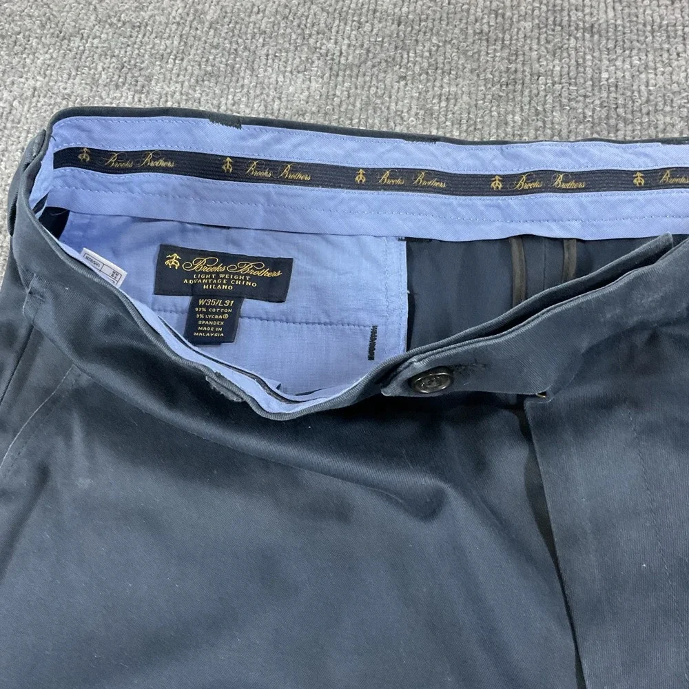 Brooks Brothers Advantage Chino Milano 35x31 Navy Slim Fit Lightweight Stretch D